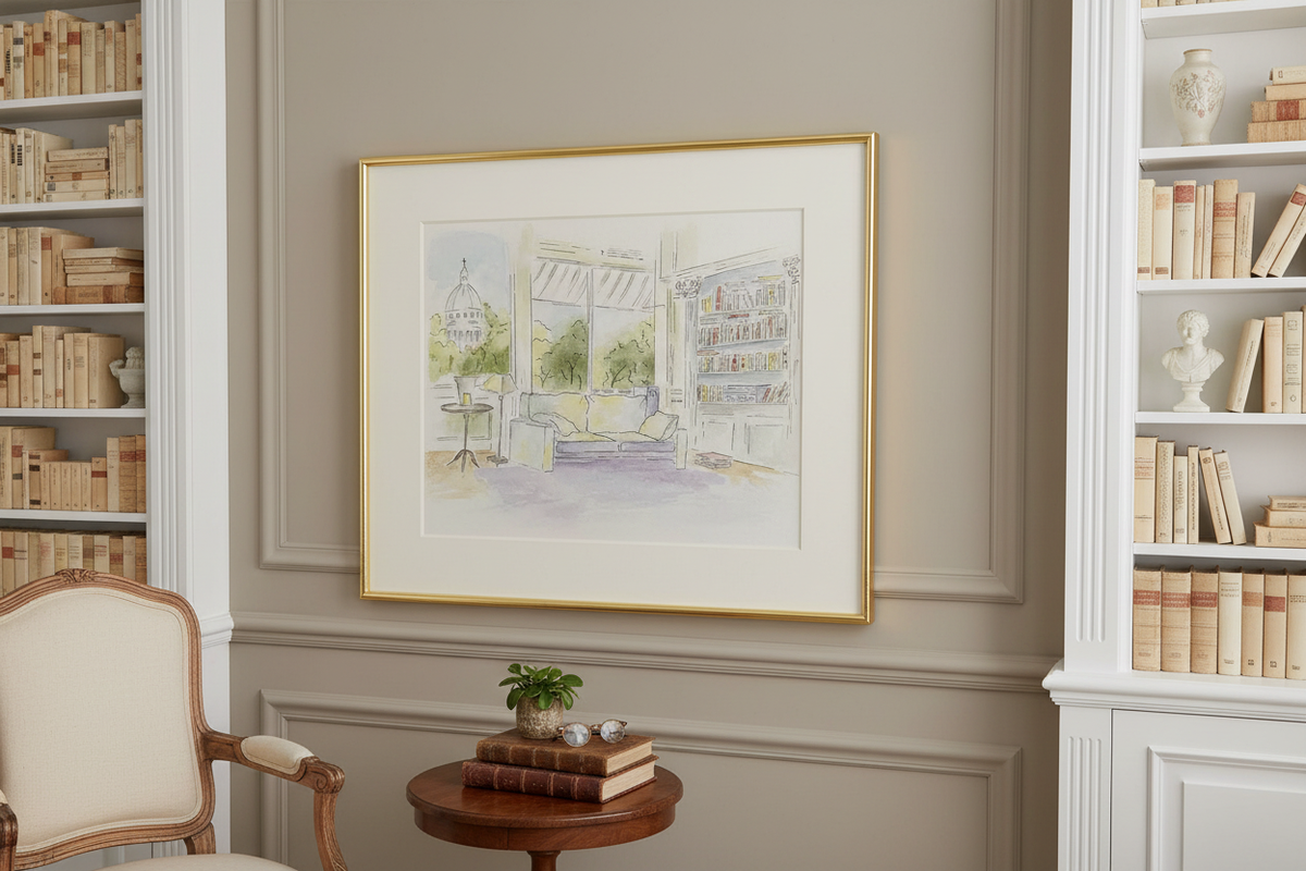 The Reading Room — Warm Greige Wall Parisian Scene