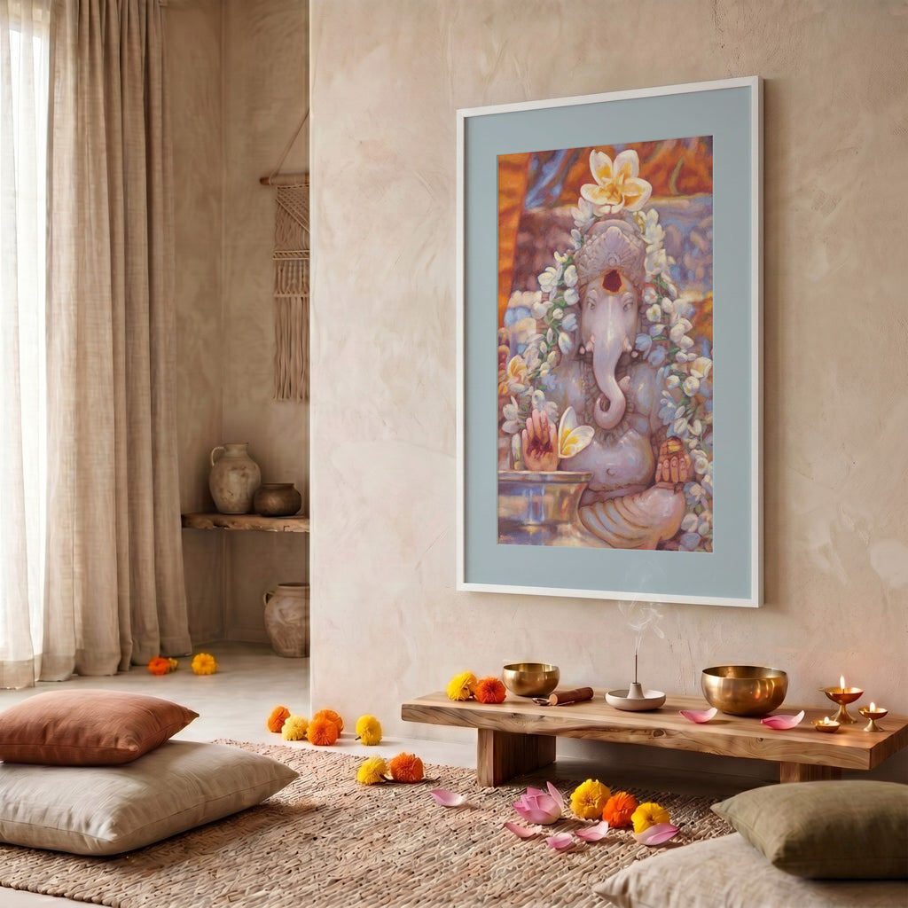 Ganesh in The Mandir — Framed Fine Art Paper Print
