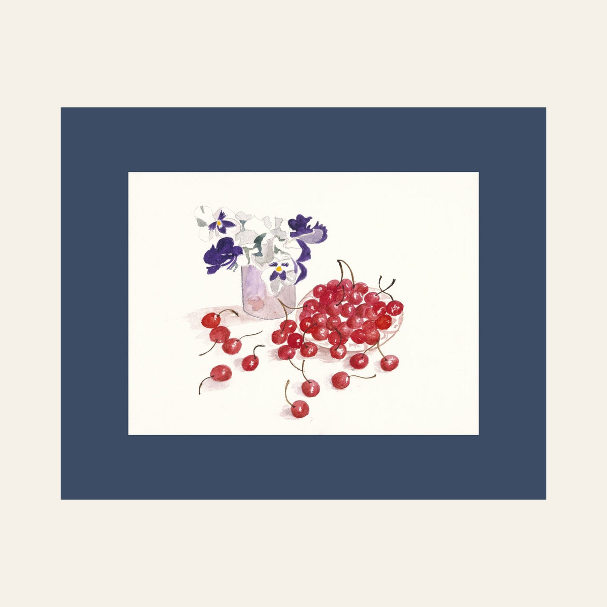 Cherries & Pansies — Framed Fine Art Paper Print