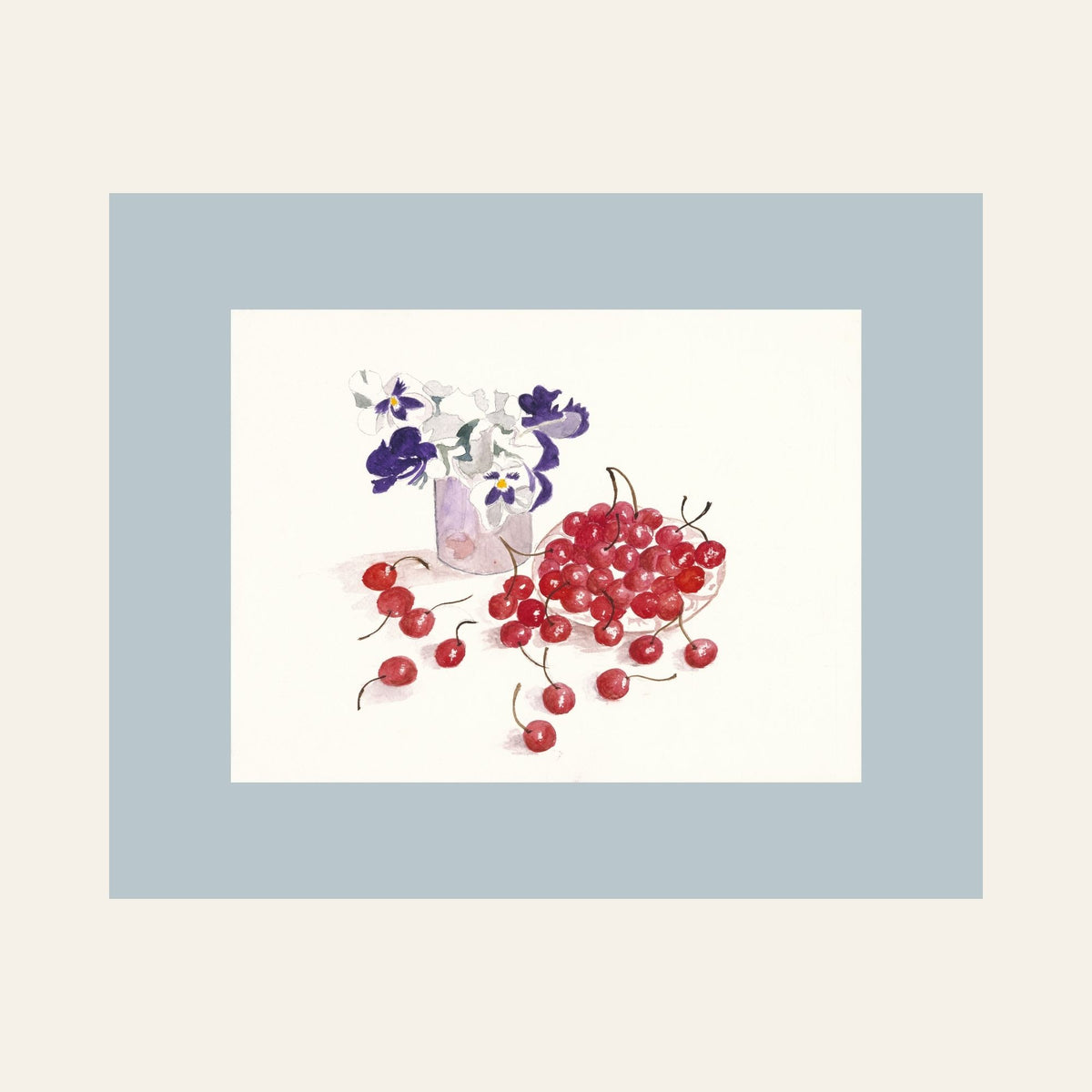 Cherries & Pansies — Framed Fine Art Paper Print