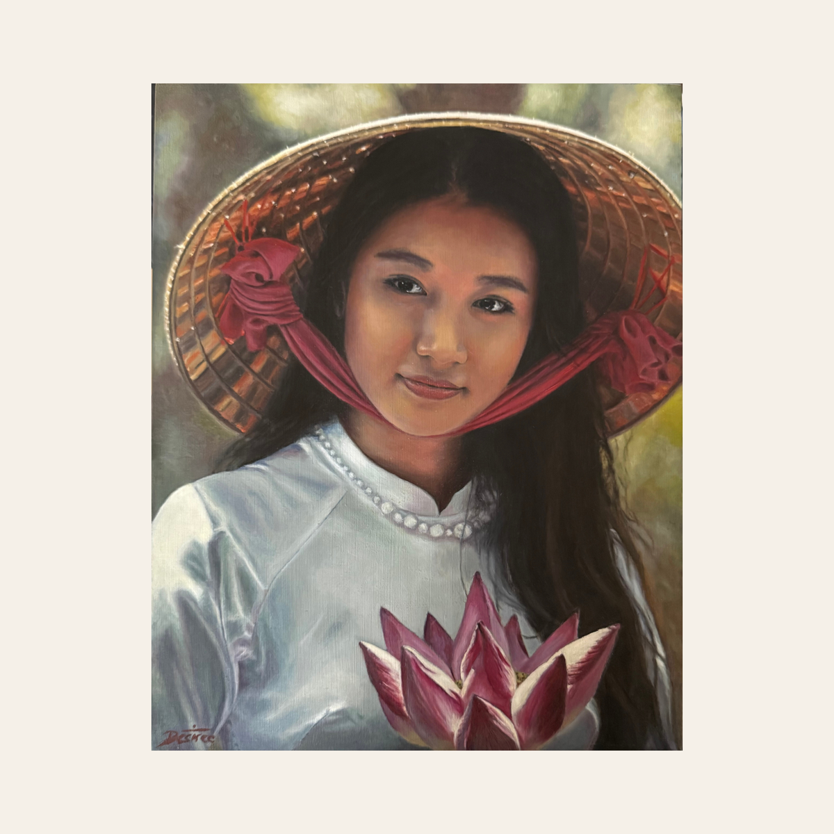 Girl with a Lotus — Original Oil Painting