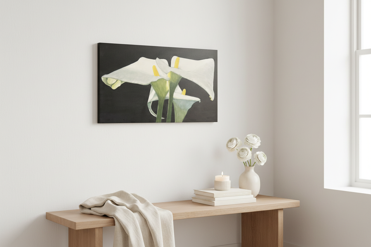 Cozy airy Calla Lilies with canvas edge showing