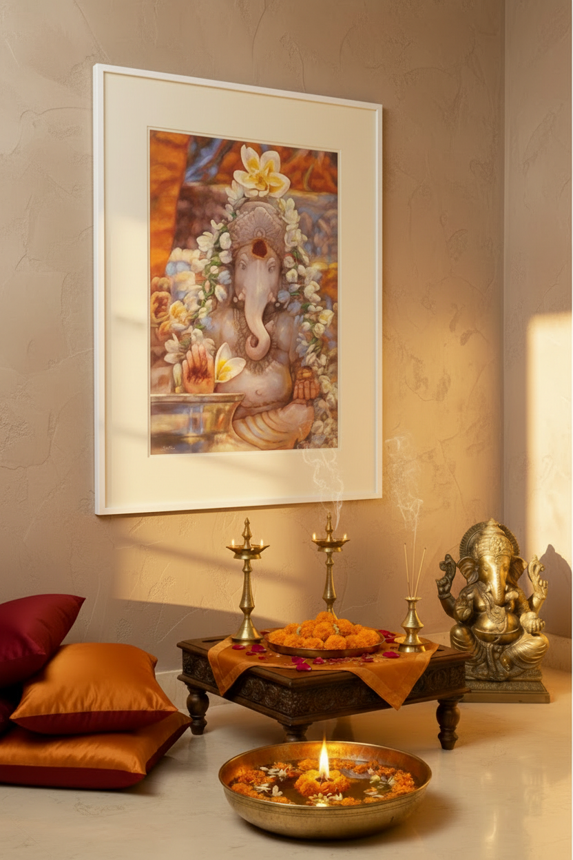 Ganesh in The Mandir — Framed Fine Art Paper Print
