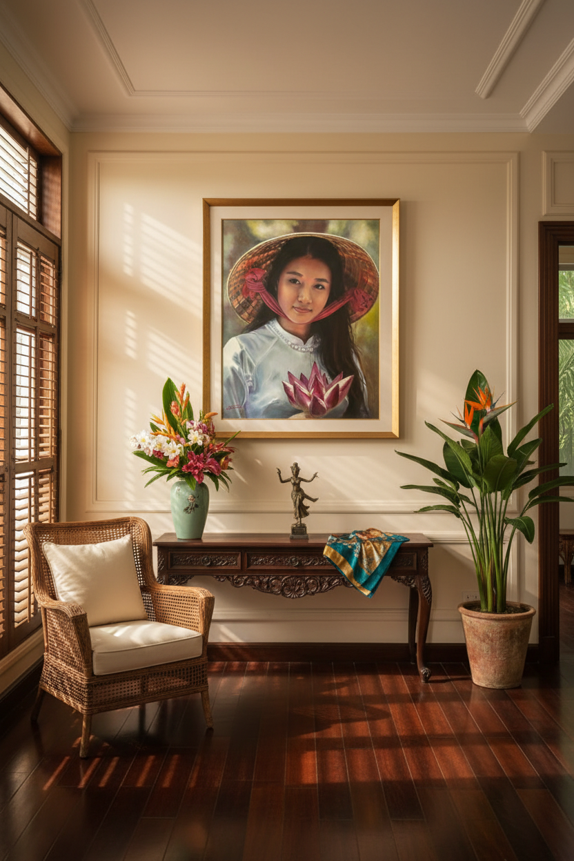Girl with a Lotus — French Colonial Vietnamese