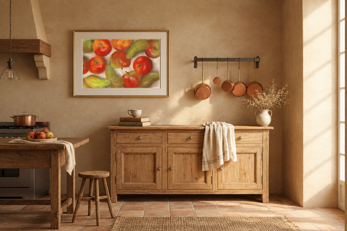Harvest farmhouse kitchen scene with Scene 8 styling