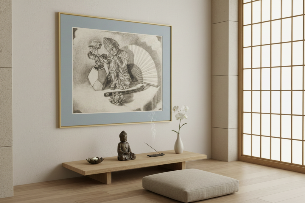 Natural Wood + Light Steel Blue Mat