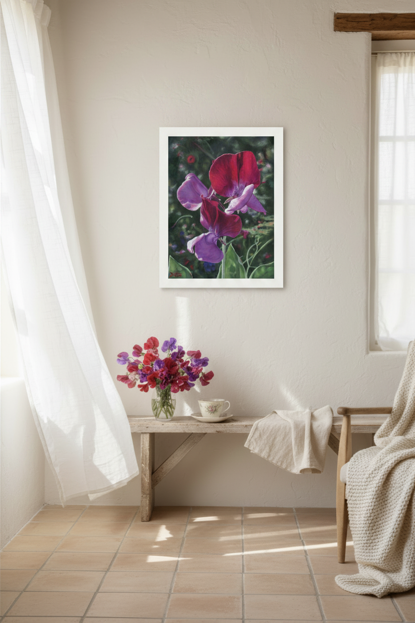 Sweet Peas — Flat Paper No Frame Hairline Border