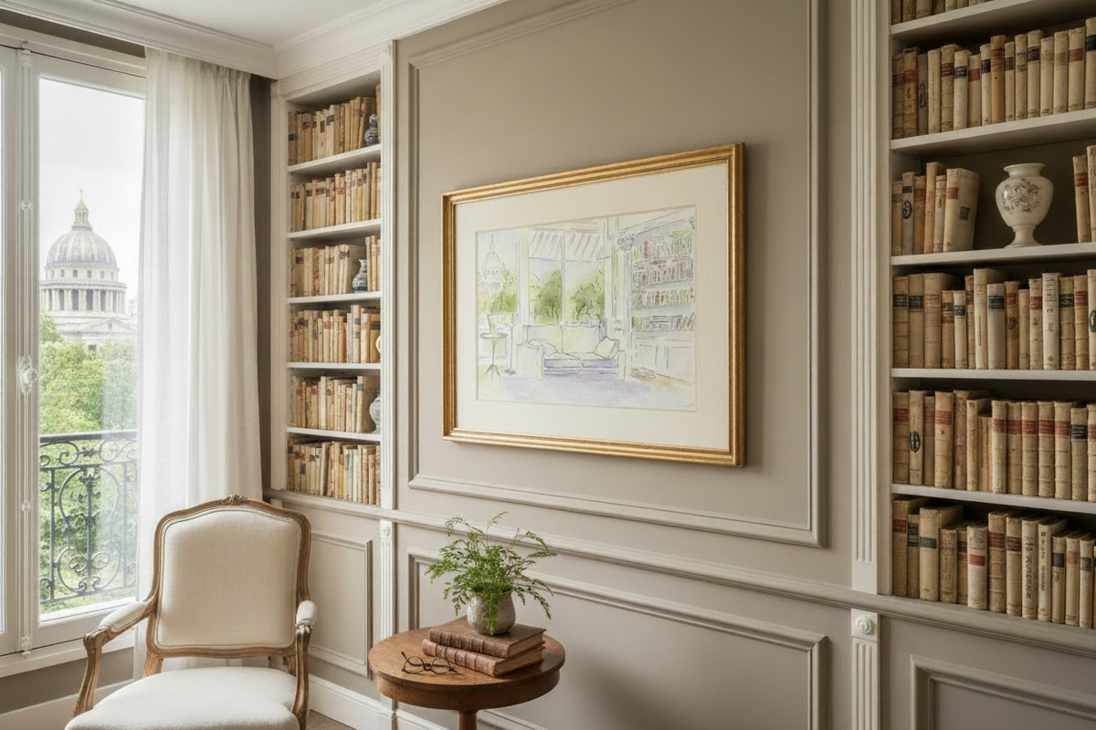 The Reading Room — Ornate Frame + Cathedral Window