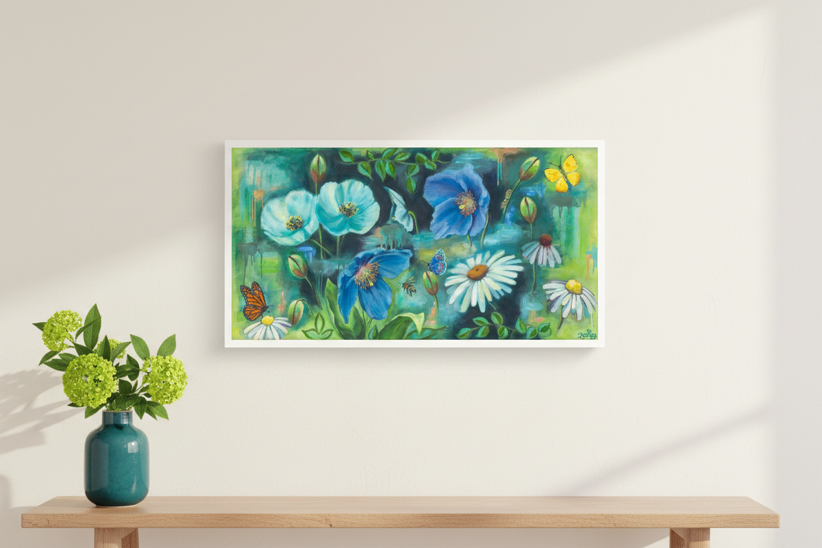 Where the Pollinators Dance — Single Blue-Green Vase