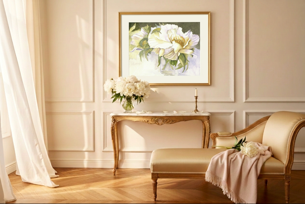 White Peonies room proof using the cropped artwork file